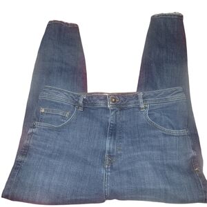 Zara Classic Blue Cropped High Rise Distressed Frayed Hem Skinny Jeans 34